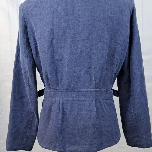 International Scene 4 Vintage Blue Zip Front Linen Utility Jacket Made in Russia - Picture 4 of 6
